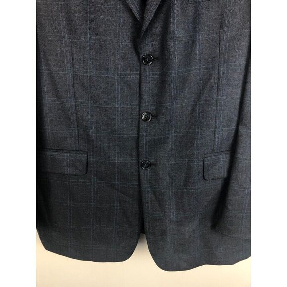 Stafford Mens 42L Blue Blue Check 100% Wool 3 Button Sport Coat Blazer Jacket - Picture 3 of 12